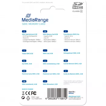 MediaRange mälukaart 8 GB SDHC Class 10 MR962