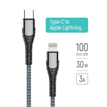 ColorWay kaabel USB-C - Apple Lightning (PD kiirlaadimine) 3,0 A (30 W), 1 m | CW-CBPDCL033-GR
