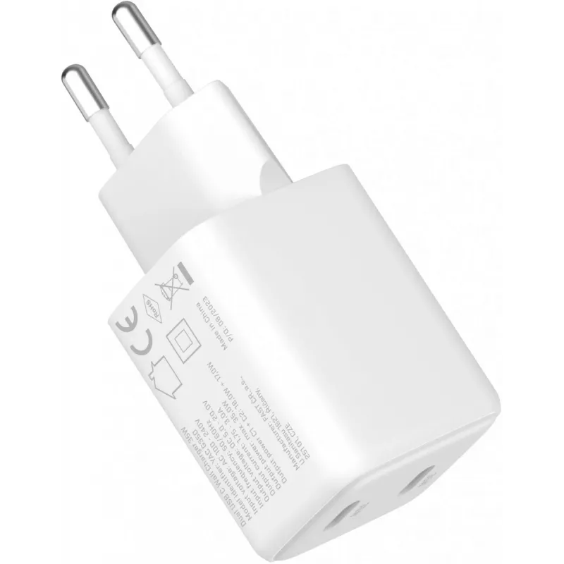 Seinakinnitusega USB-C laadija YENKEE G35D 2x18W Power Delivery 3.0 3A