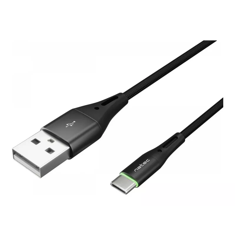 NATEC Kaabel USB-C/A 2.0 1m prati led must nailon
