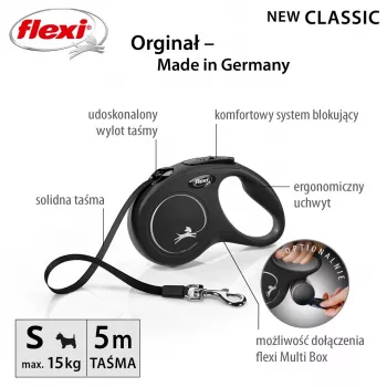 Flexi New CLASSIC 5 m Must Koera automaatne jalutusrihm