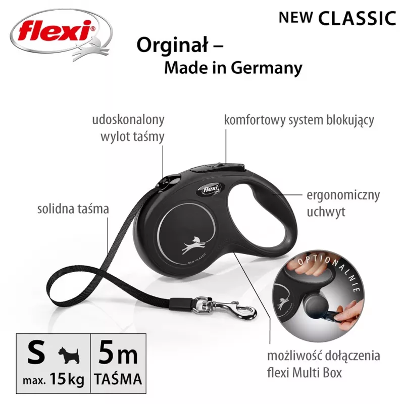 Flexi New CLASSIC 5 m Must Koera automaatne jalutusrihm