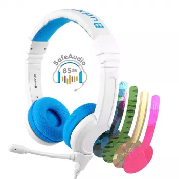 Juhtmega peakomplekt buddy phones School+ — Peapael, kõrvaümbrine, 20–20000 Hz, 1,4 m kaabel, sinine/valge