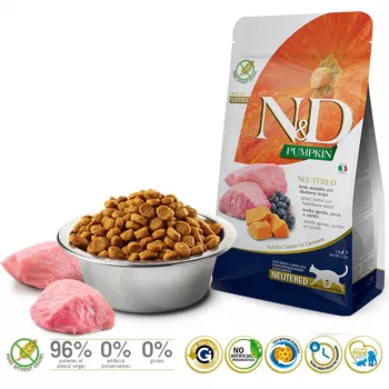 FARMINA N&D Pumpkin Cat Lamb and Blueberry Neutered Adult - kuiv kassitoit - 1,5 kg