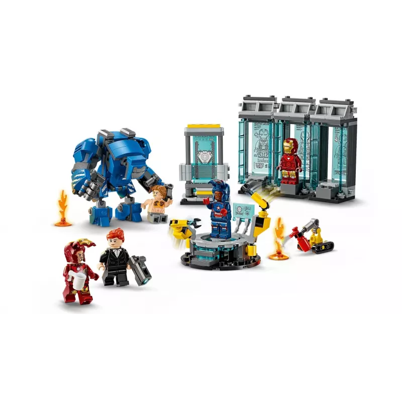 LEGO mängukomplekt Marvel: Raudmehe labori raudrüüsaal 76315 — 384 osa, 5 minifiguuri, vitriiniala