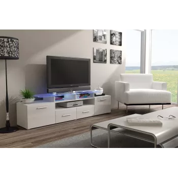 Cama TV-alus EVORA 200 valge/valge läikiv