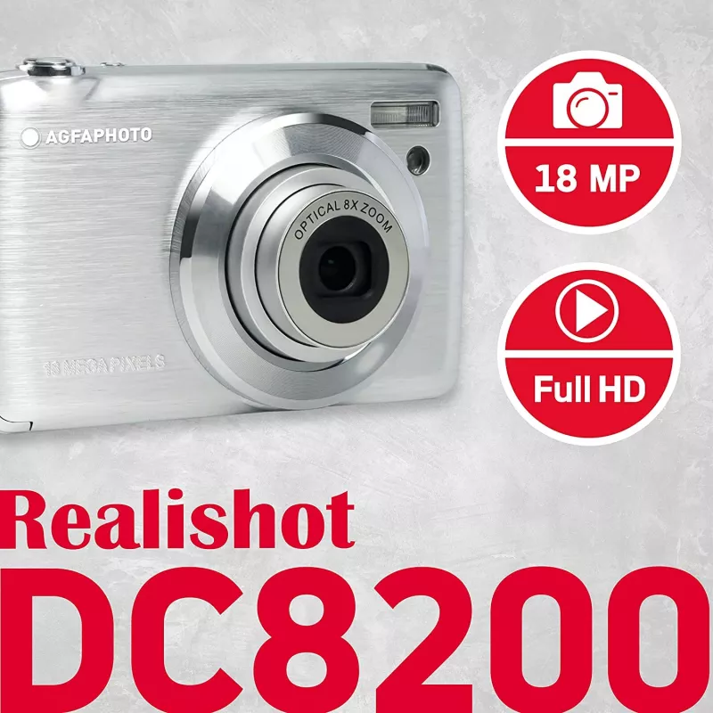 Agfa Photo DC8200 hõbedane + ümbris + SD-kaart 16 GB