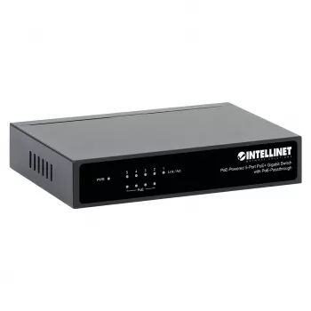 Gigabit 5xPoE läbiv lüliti, toide PoE või vahelduvvooluga, 68W