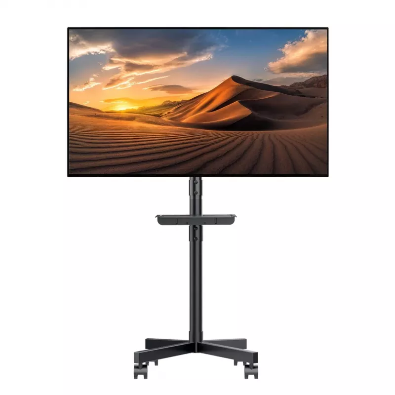 TV-käru MACLEAN MC-949 32–55-tollistele teleritele, VESA 75×75–400×400 mm, max koormus 25 kg, kõrgus 147–155 cm, hoiuriiul, must