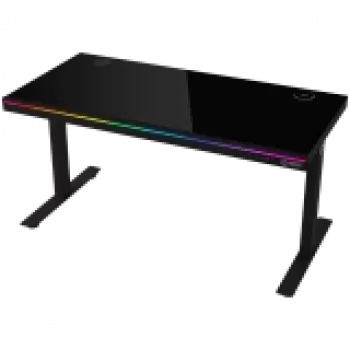 Kahe mootoriga istumiseks/seismiseks reguleeritava kõrgusega mängulaud juhtmevaba laadija, RGB-valgustuse, juhtpaneeli ja USB-portidega, tugev karastatud klaasist lauaplaat, must.