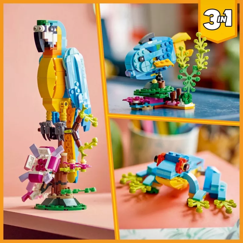 LEGO ehituskomplekt Eksootiline Papagoi 31136 — Creator vitriinmudel, 253 tükki, 220×120×110 mm