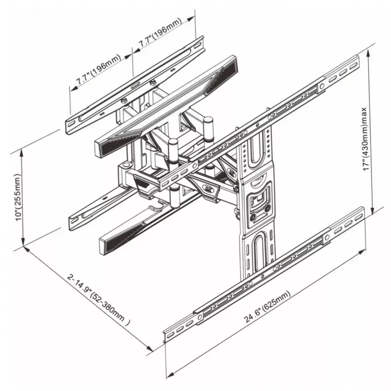 ART seinakinnitus LCD/LED-telerile 40–75 tolli, kuni 45 kg, kalde- ja pööramisfunktsiooniga, kõrgus 52–380 mm, max VESA 600x400