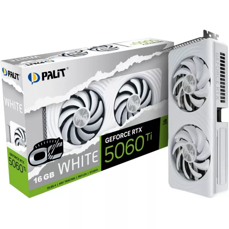 Videokaart Palit GeForce RTX 5060 Ti White OC — GeForce RTX 5060 Ti, 16 GB GDDR7, 128-bit, PCIe 5.0, 2407 MHz