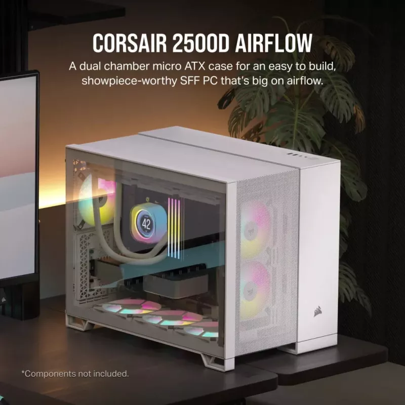Corsair 2500D AIRFLOW Micro ATX kahekambriline arvutikorpus – valge CC-9011264-WW