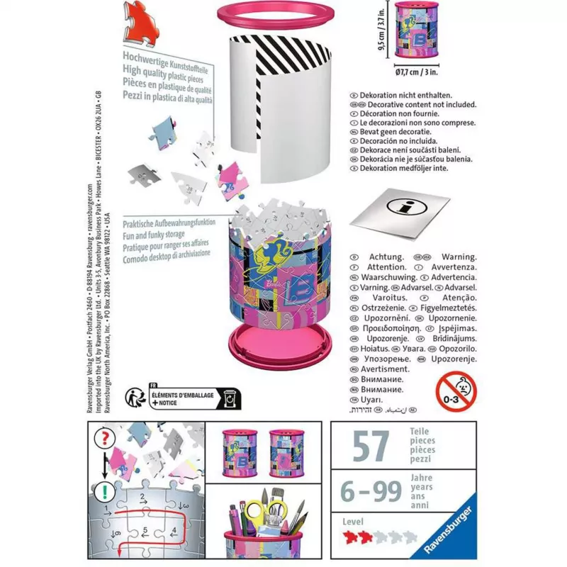 3D pusle organisaator Ravensburger Utensilo Barbie — mudel 11585, teemakohane 3D dekoratiivne hoiustaja