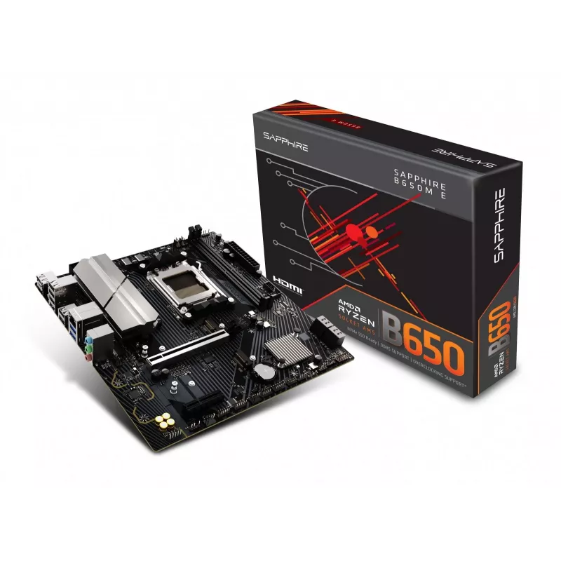 Emaplaat Sapphire B650M-E (AMD B650) micro ATX, Socket AM5, DDR5, 2x DIMM, 96GB, 2x M.2 (PCIe5/4), 4x SATA III, 2.5Gb LAN
