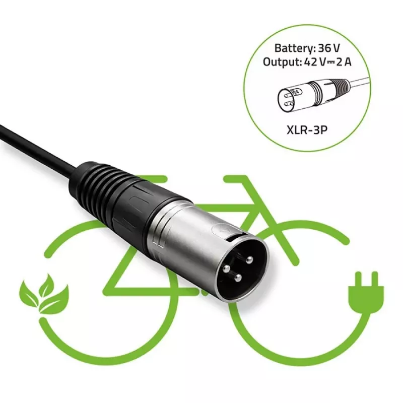 Laadija elektrirattale 36V 42V 2A 3P XLR 18mm