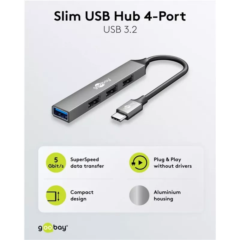 Goobay Slim 4-Port USB-Hub, USB-C™ USB-A-le, USB 3.2 (74457)