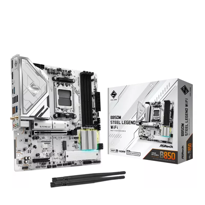Emaplaat ASRock B850M Steel Legend WiFi — AMD B850, Socket AM5, microATX, DDR5, 4 DIMM, Wi‑Fi 7, 2.5Gb LAN