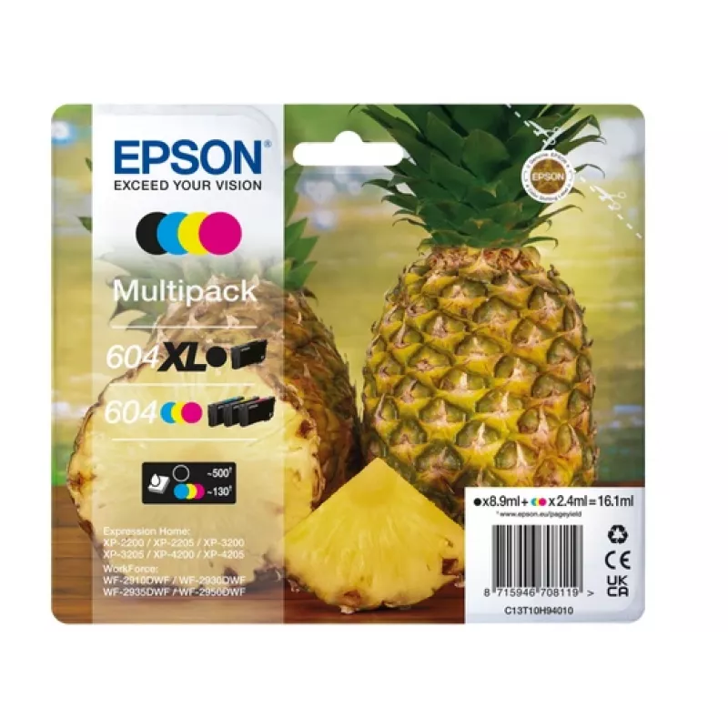 Epson 604XL tindikassett 4 tk Originaal Kõrg (XL) tootlikkusega Must, Tsüaan, magenta, Kollane