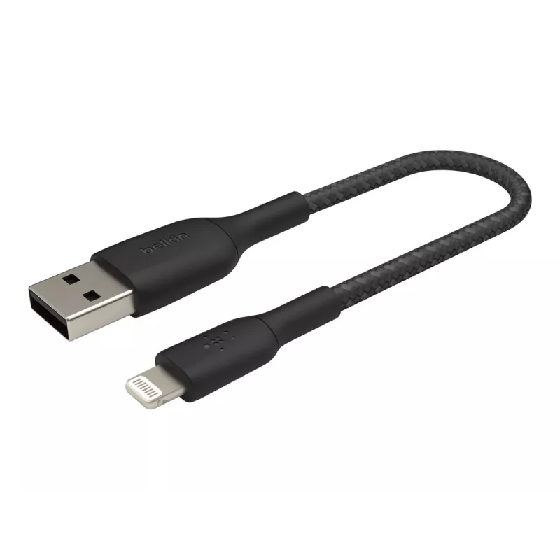 Punutud USB-Lightning kaabel 15 cm must