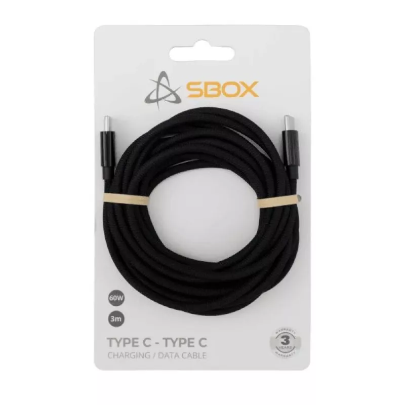 USB USB-C kaabel SBOX 3 m, USB-C kuni USB-C, must