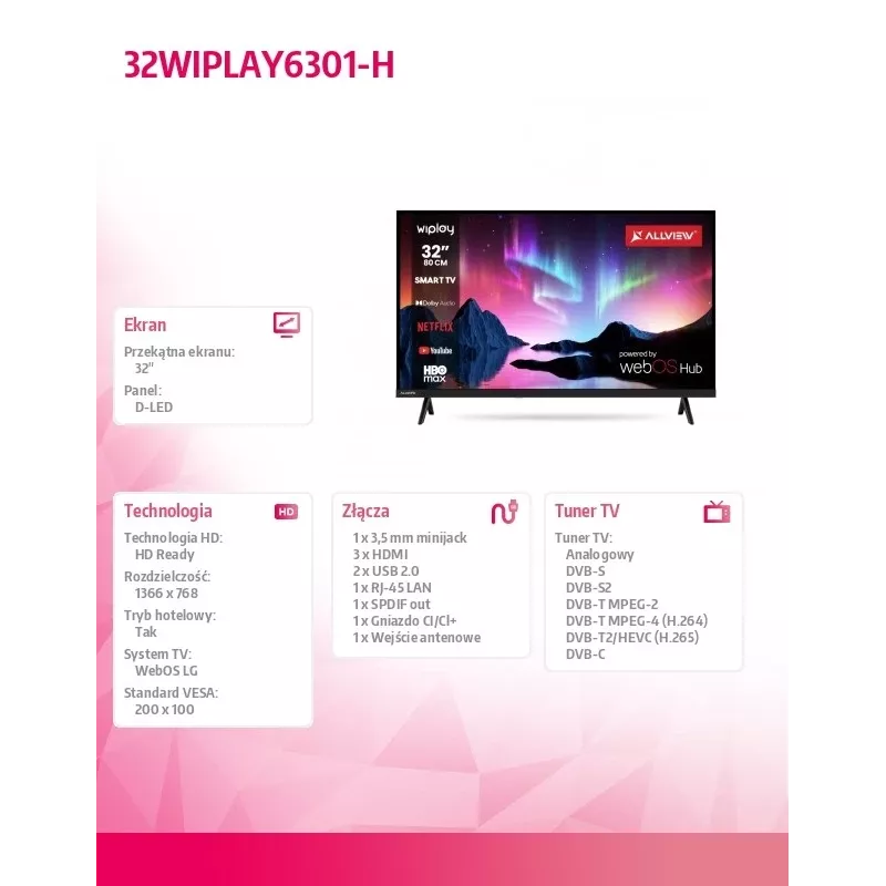 TV LED 32 tolli 32WIPLAY6301-H