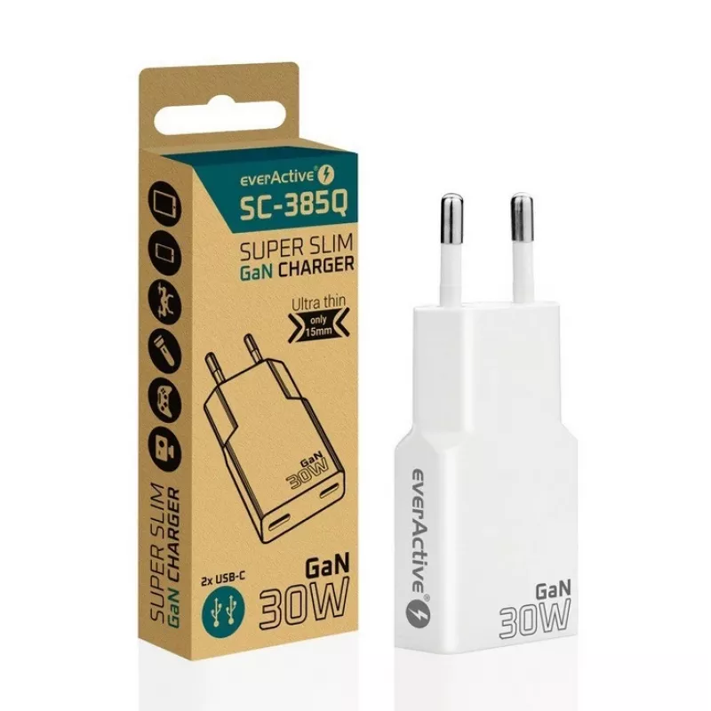 Toiteadapter everActive SC-385Q Super õhuke QC 4 kiirlaadimine — USB-kiirlaadija, kompaktne disain