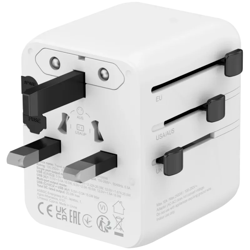 CANYON reisiadapter OnTour 20 EU/UK/US/AUS 20W Valge