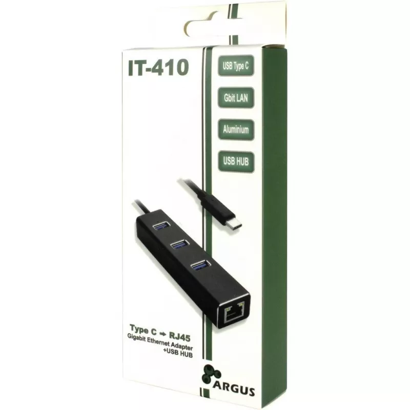 Inter-Tech Argus IT-410 - Hub - 3 x SuperSpeed USB 3.0 + 1 x 10/100/1000 - Lauaarvuti (88885440)