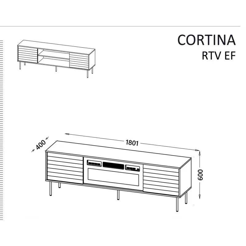 TV kapp cama meble EF CORTINA 180×40×60 cm, pealmine must, raam pähkel