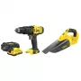 Juhtmeta tööriistakomplekt STANLEY SFMCK219D1-QW — 18 V (20 V nimipinge) Li‑Ion, 2 Ah aku, DCD709 puur/kruvikeeraja, 6-osaline komplekt koos laadija, kohvri ja LED-valgustiga