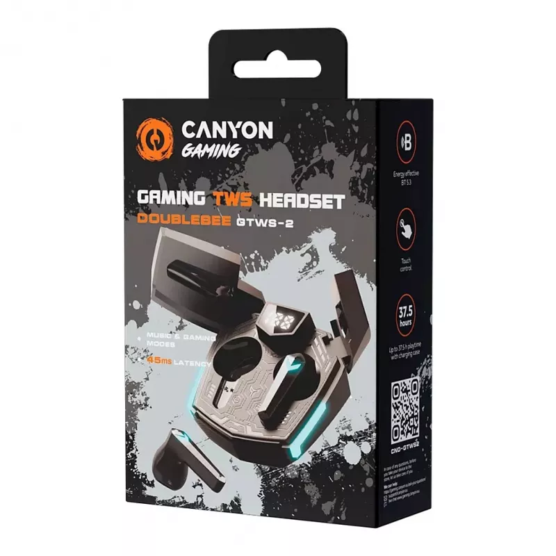 Canyon GTWS-2 Kõrvaklapid Juhtmevabad Ear Hook Mängude USB Type-C Laadimisdokk Must (CND-GTWS2B)
