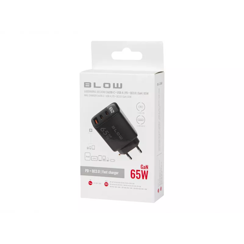 LCD seinlaadija USB pesa + USB-Cx2 PD 65W GAN must vattmeeter