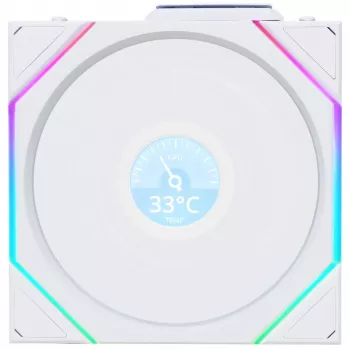 120 mm korpuse ventilaator Lian Li 12RTLLCD1W1W ARGB juhtmevaba LCD valge