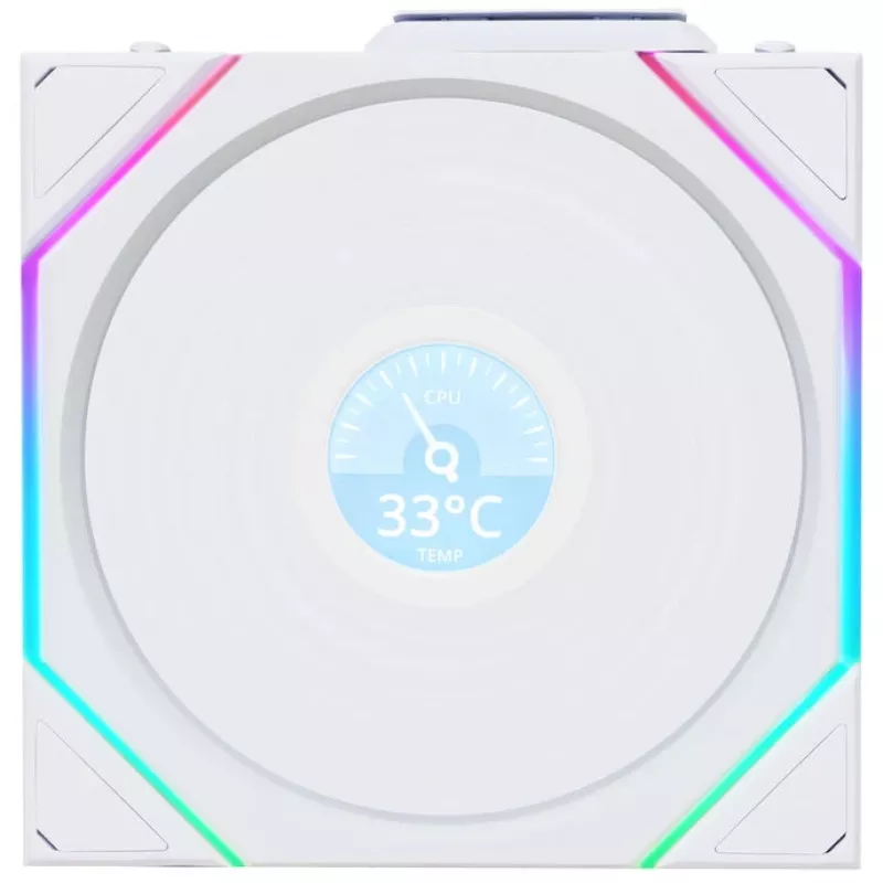 120 mm korpuse ventilaator Lian Li 12RTLLCD1W1W ARGB juhtmevaba LCD valge