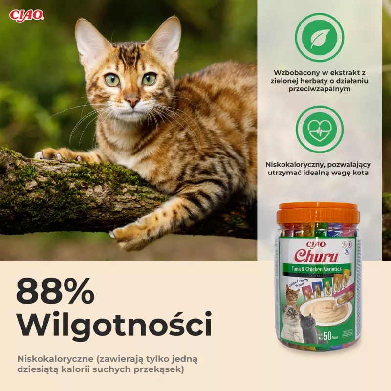 Märjad kassimaiused INABA Churu variatsioonid — kana ja tuunikala, 50 x 14 g pastatuubi, teraviljavaba, gluteeni- ja suhkruvaba
