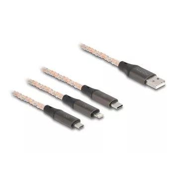 DeLOCK USB-kaabel 1,2 m USB 2.0 USB A USB C/Micro-USB B/Lightning läbipaistev