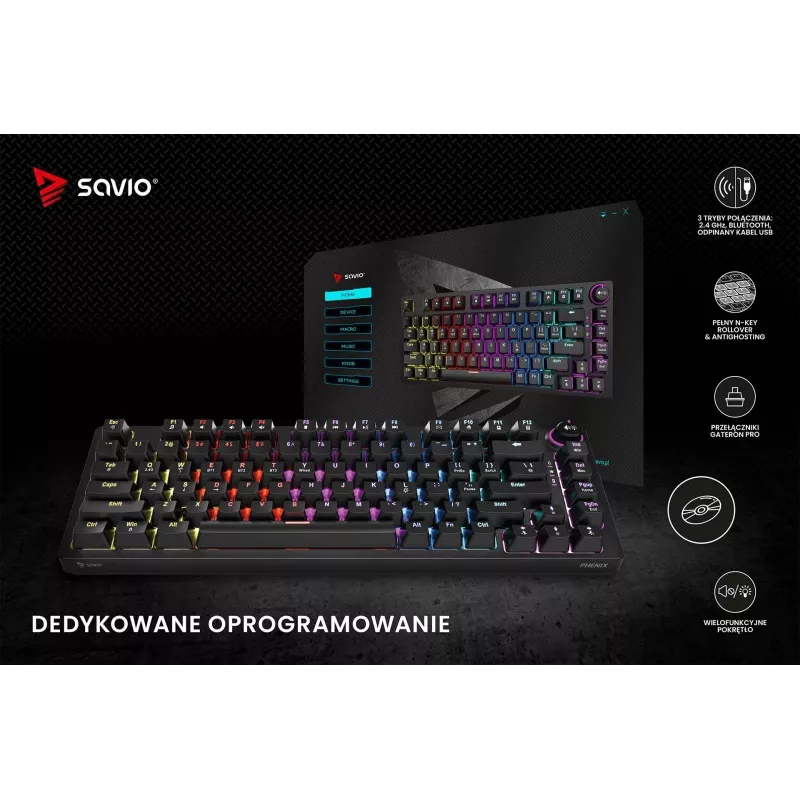Savio Phenix SAVGK-RED mänguklaviatuur USB RF juhtmevaba Bluetooth QWERTY