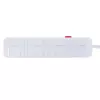 Pikendusjuhe MACLEAN MCE392 W — 4 F-pesa, 3×USB A, 110–240V, 2,1A max, 2500W, 1,5 m kaabel, valge