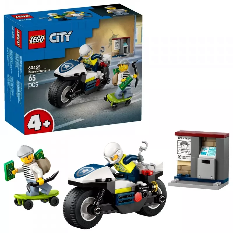 LEGO City politseimootorratta tagaajamise komplekt 60455 — 65 tükki, 2 minifiguuri, vanusele 4+