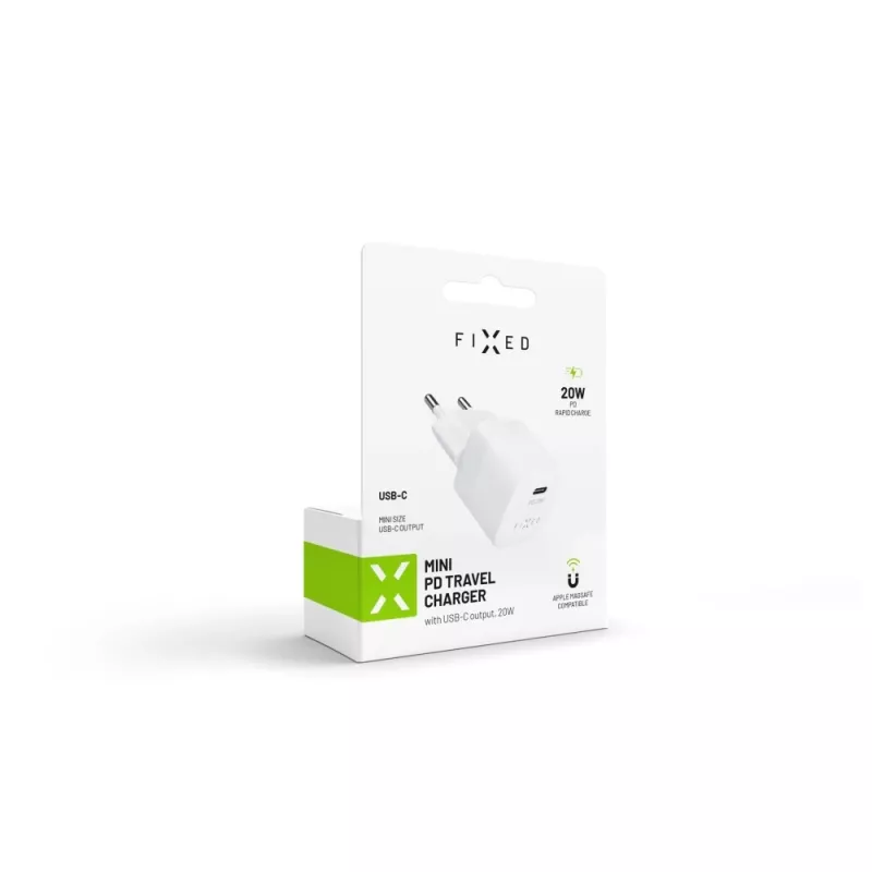 Kaasaskantav USB-C reisilaadija FIXED FIXC20M-C-WH 20W kompaktne disain