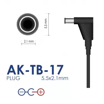Akyga AK-TB-17 universaalne toiteadapter, 12 V, 2 A, 24 W, 5,5 x 2,1 mm, 1,4 m