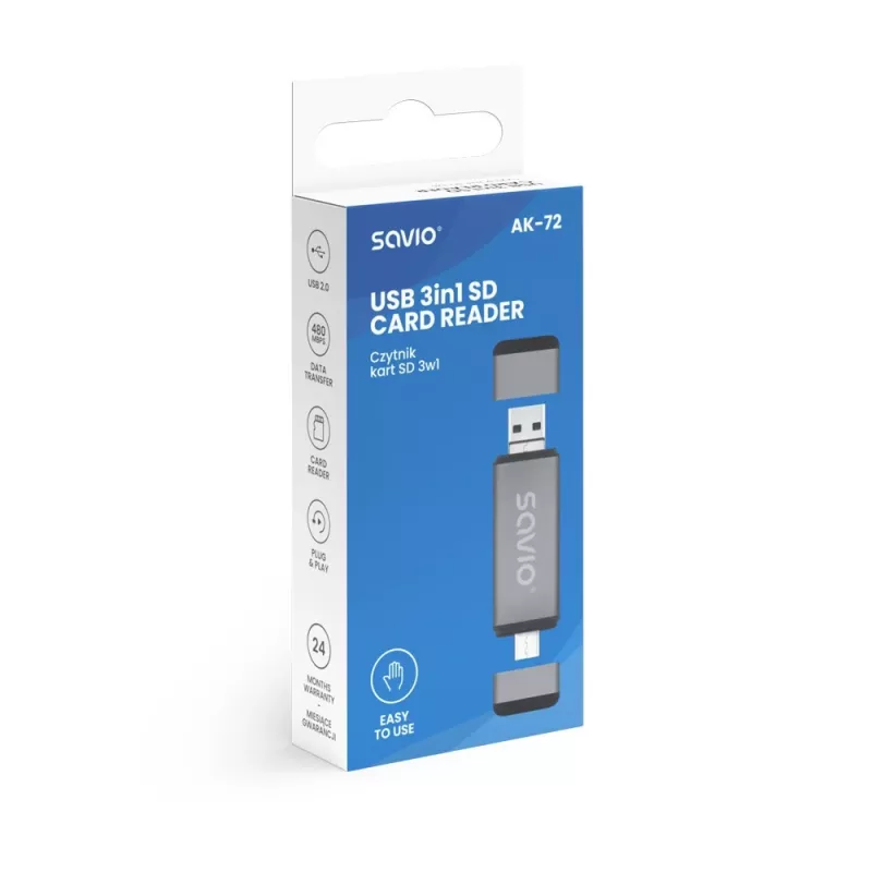 SD-kaardilugeja 3in1, USB-C + USB-A 2.0 + Micro USB