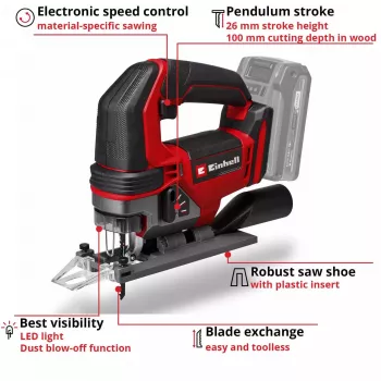 Tikksaag EINHELL TE-JS 18/100 Li Solo — juhtmeta 18V, mudel TE-JS 18/100 Li Solo