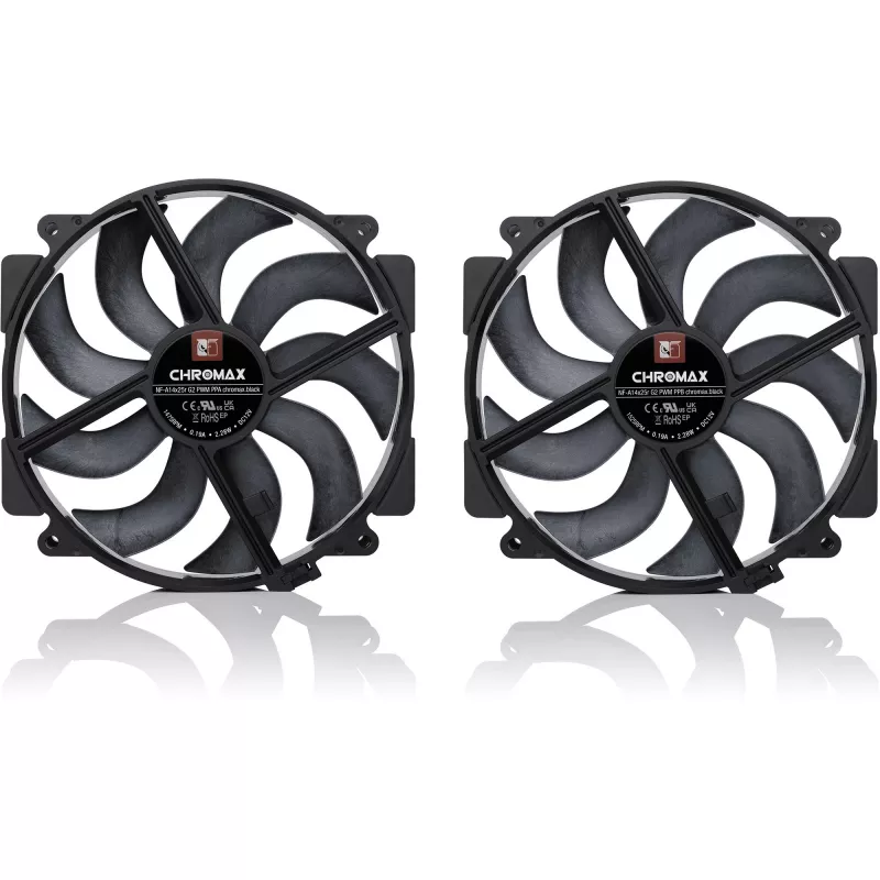 Noctua NF-A14x25r G2 PWM Sx2-PP chromax.Must 140mm kahe ventilaatori komplekt