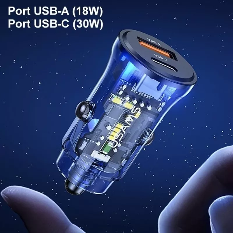 Autolaadija usams CC164CC01 30W koos 1×USB-A ja 1×USB-C kiirlaadimiseks