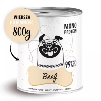 Märg koeratoit PAKA ZWIERZAKA Pepe Beef 800 g — täisväärtuslik konservtoit täiskasvanud koertele, veiseliha, 86% niiskust