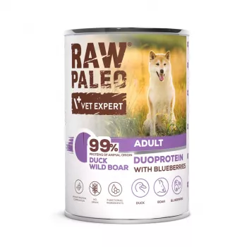 VETEXPERT RAW PALEO Duoprotein Duck & Boar Adult märg koeratoit 400 g