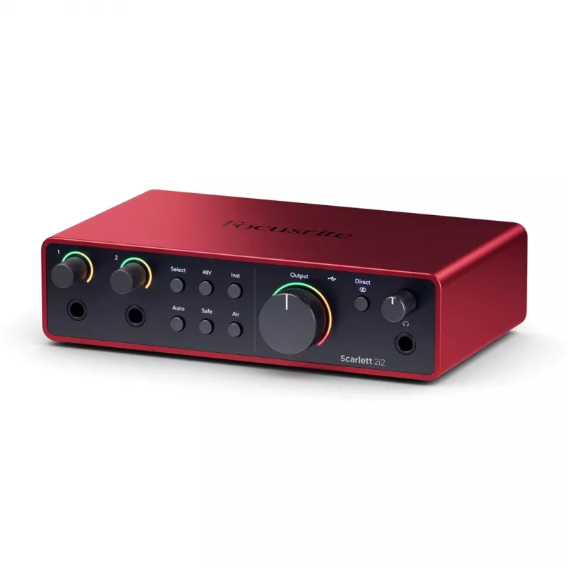 Audio liides Focusrite Scarlett 2i2 4. põlvkond — 2-sisend/2-väljund USB-C, 24-bit/192 kHz, 69 dB eelvõimendid, lauaarvuti, must/punane